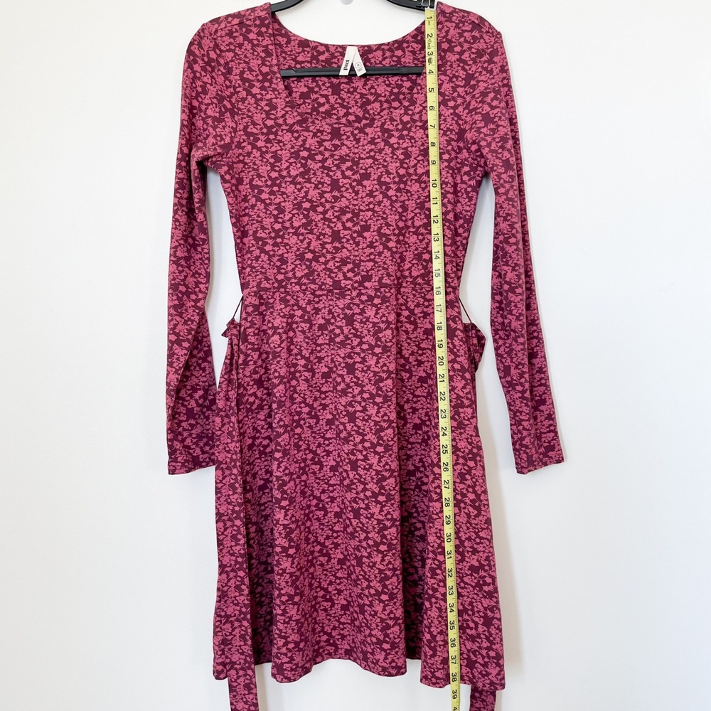 Pact Organic Scoop Neck Fit & Flare Floral Dress Pockets Belt Womens Medium Pink - Picture 7 of 13